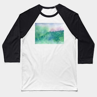 Green Mist Forest Watercolor Painting. Baseball T-Shirt